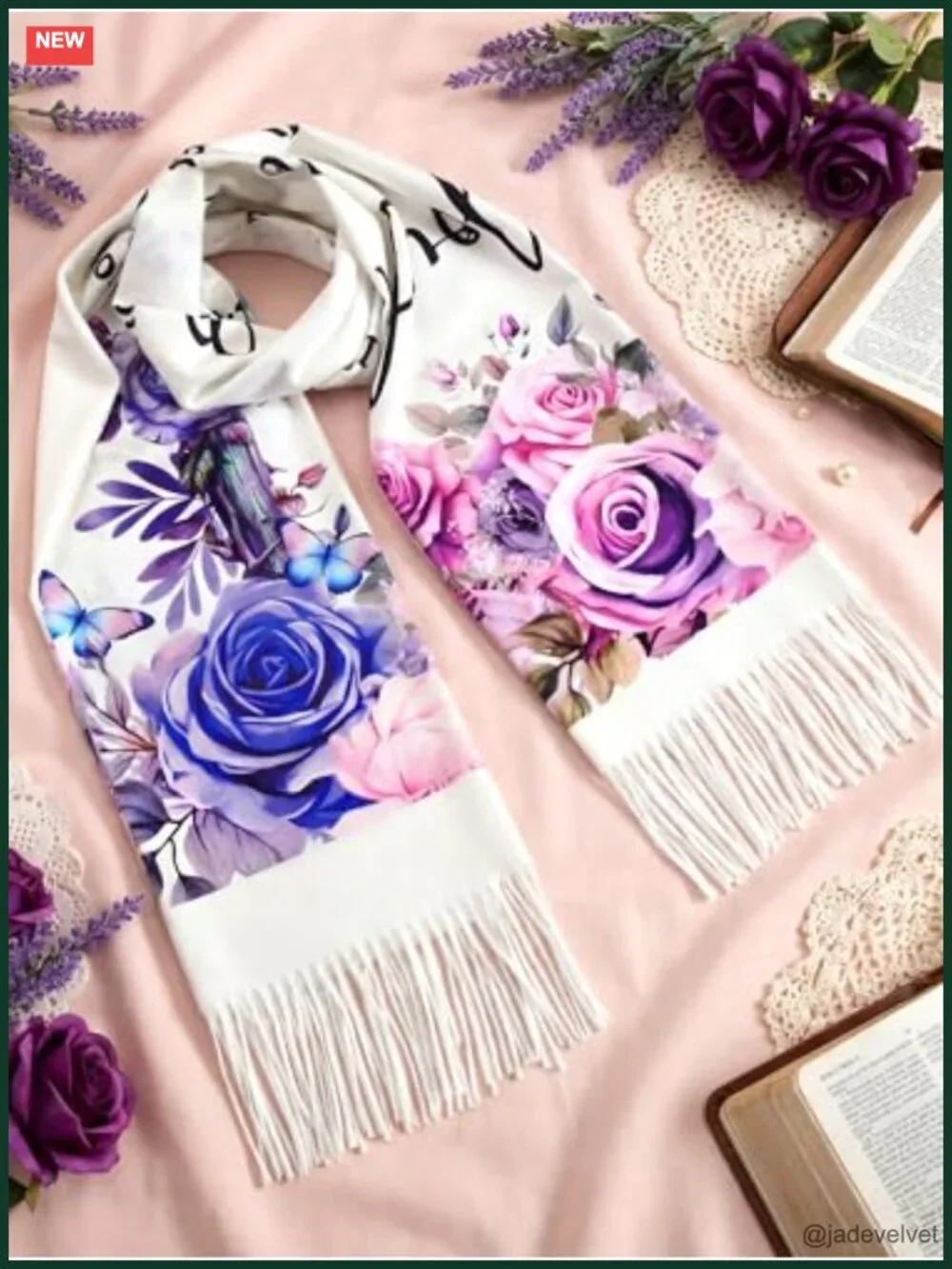 Extra Large Prayer Shawl Scarf Floral Tassel Religious Scripture Gift Women